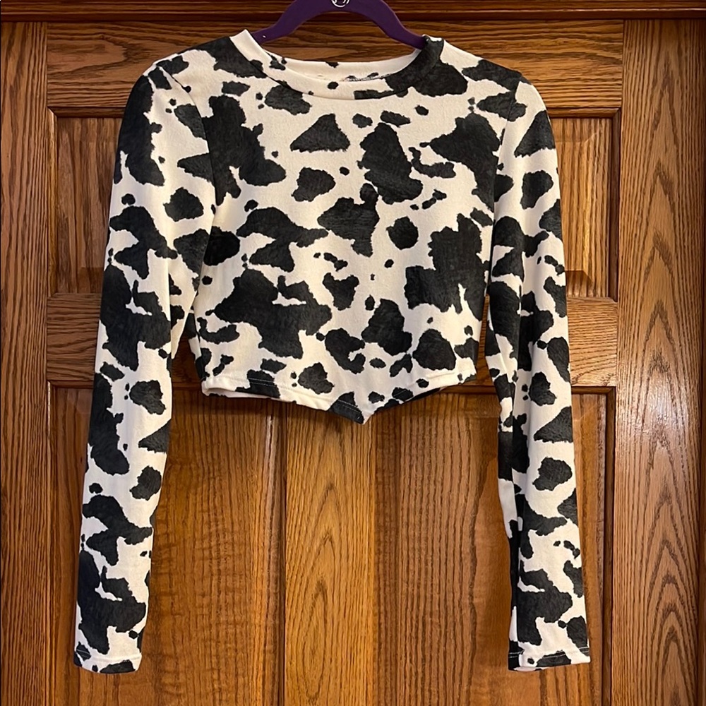 Altar'd State Black and White Cow Print Crop Top